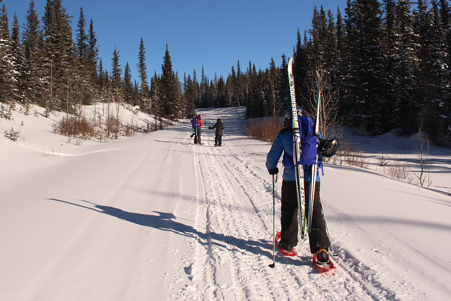 Snowshoes were not really necessary on this day as the the road was packed down by snowmobilers all the way to the top.