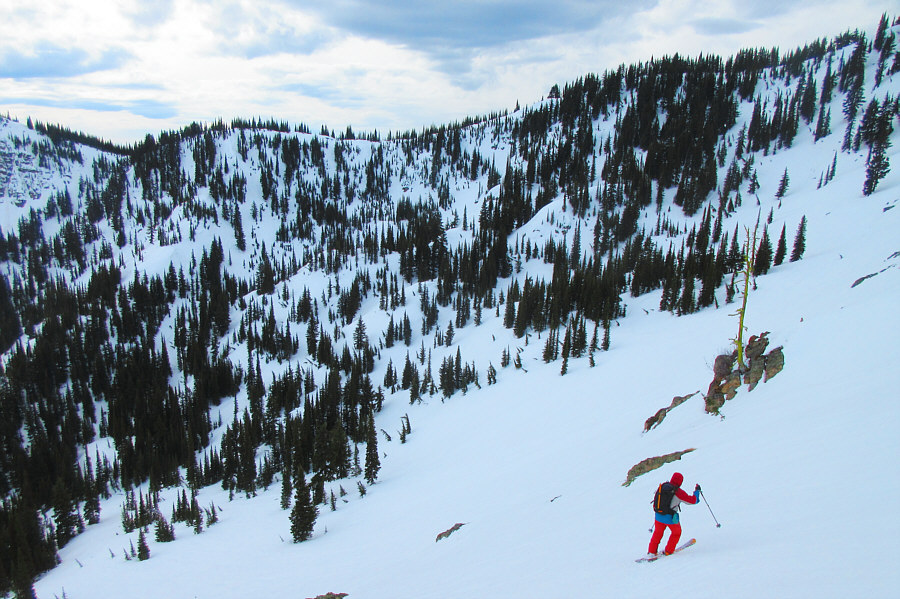 I should have taken the skins off and skied down this slope.