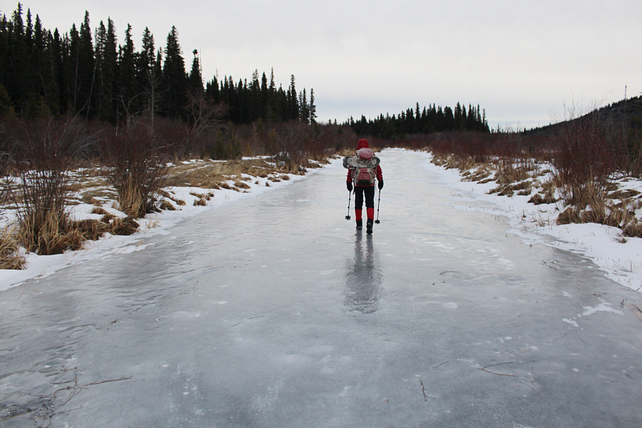 We should have brought ice skates instead of snowshoes!
