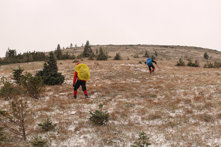 The fierce wind is literally pushing us up the slope!