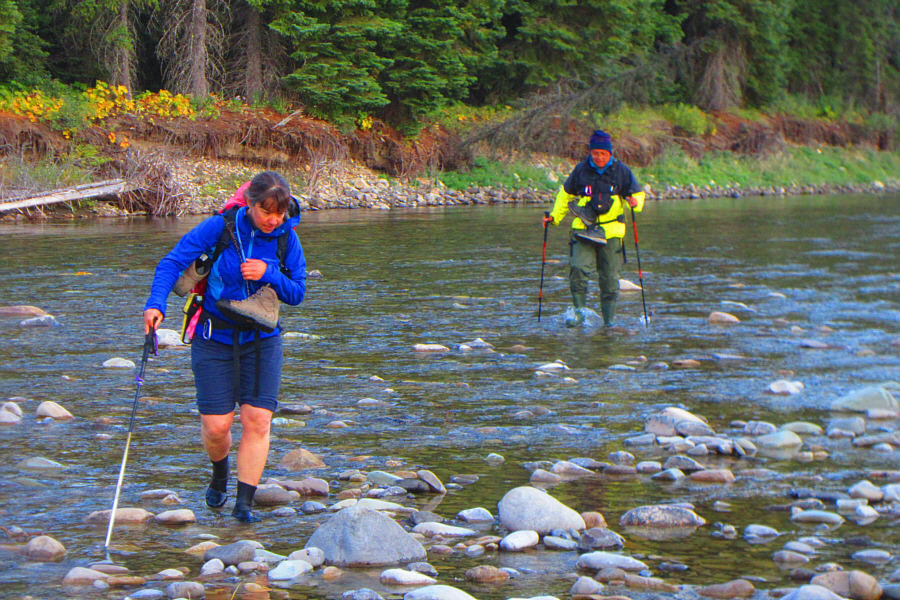 Andrea used neoprene socks while I used hip waders.