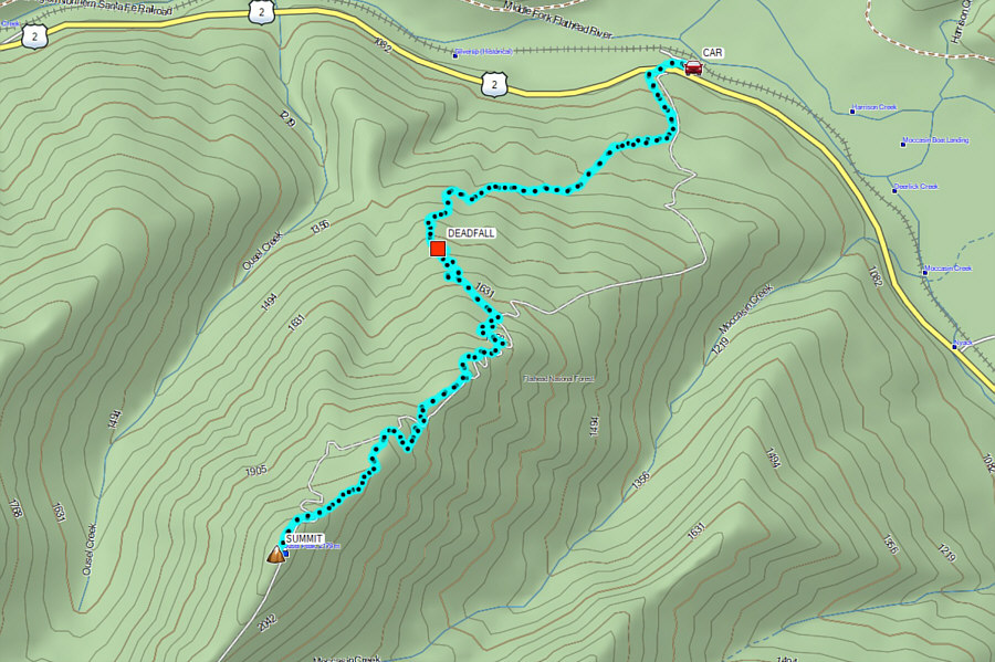 An easy but long uphill grind which is only worthwhile if you reach the top...on a clear day!