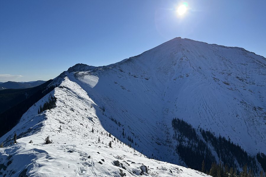 We saw what looked like sheep partway up the left-hand ridge.