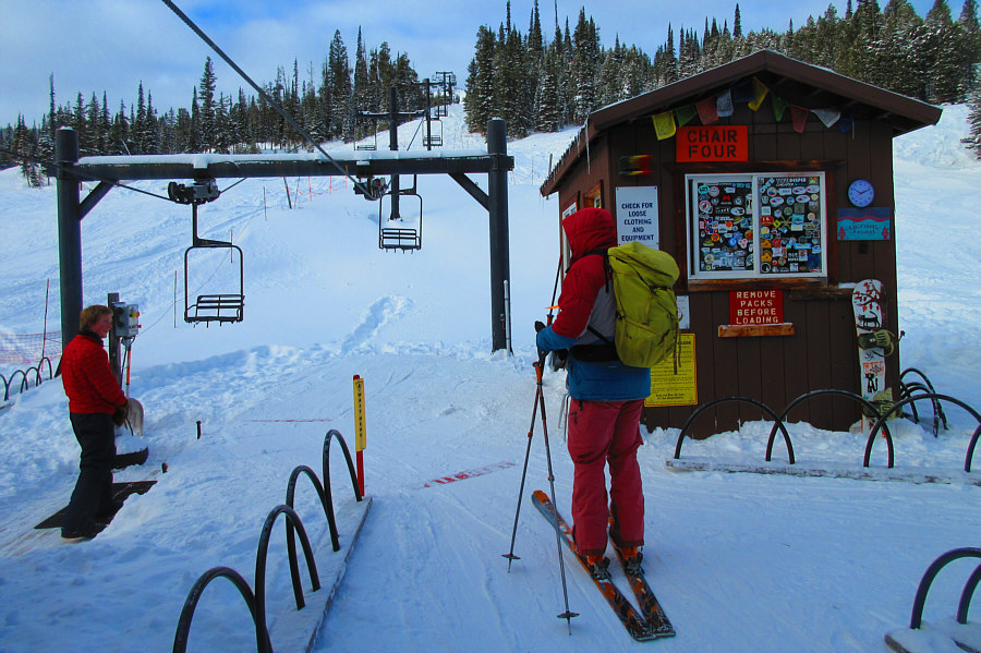 This double chair felt a little cramped for two people with backpacks!