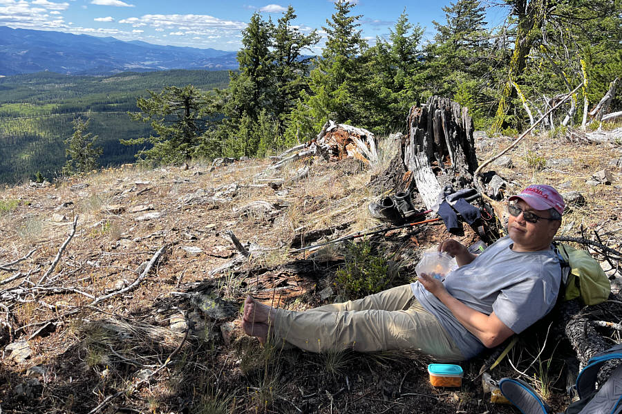 Eating peanut M&Ms and Hawkins Cheezies--yeah!