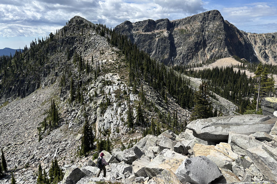 According to my GPS, it's about a 144-metre drop from the summit of Monk Peak.