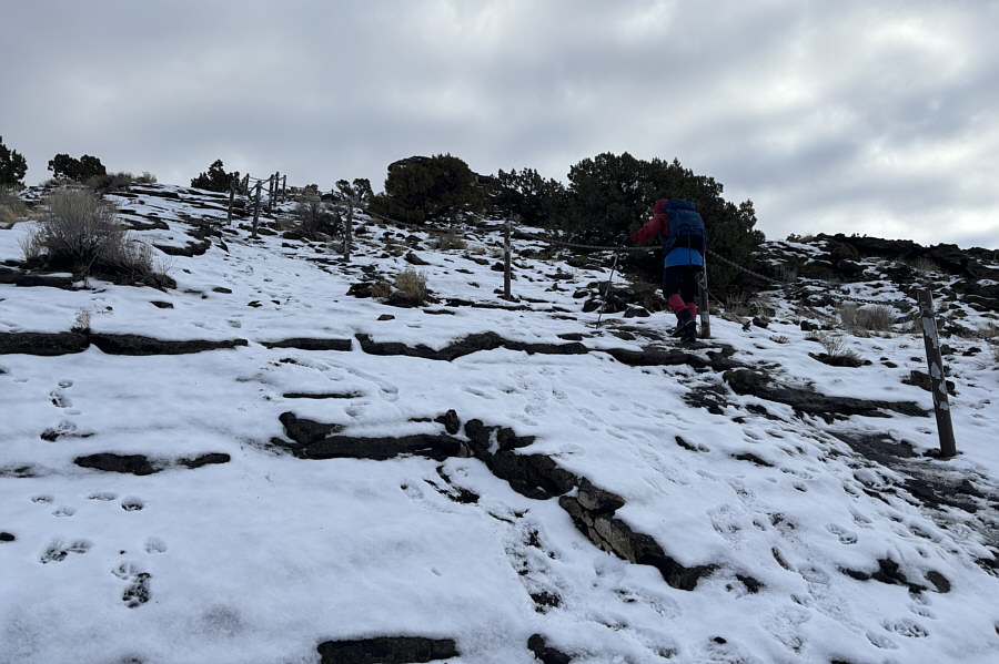 Fortunately, the lava rock underfoot is not too slippery even when wet or snowy.